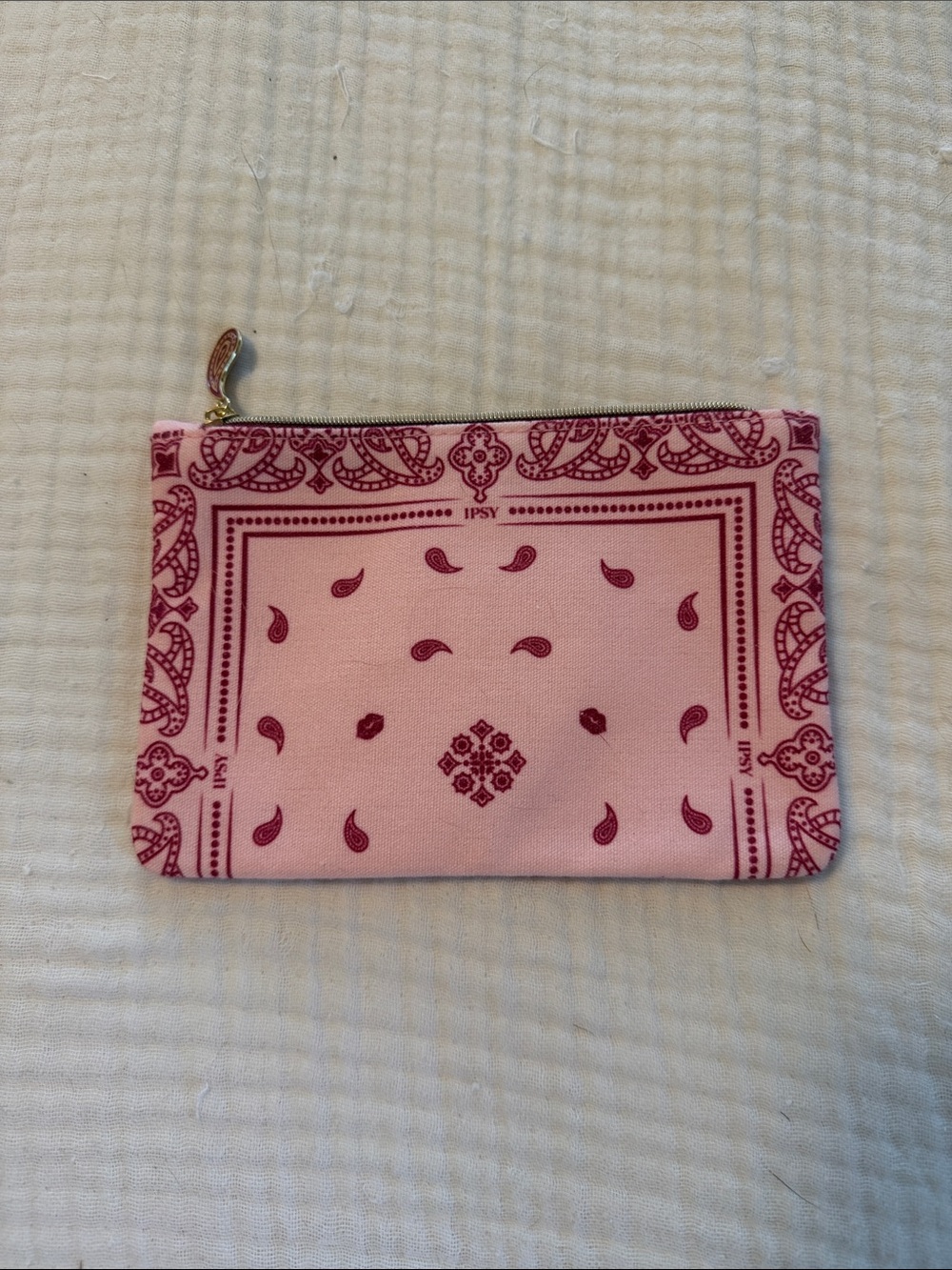 ipsy Pink Bandana Print Zip Cosmetic Pouch